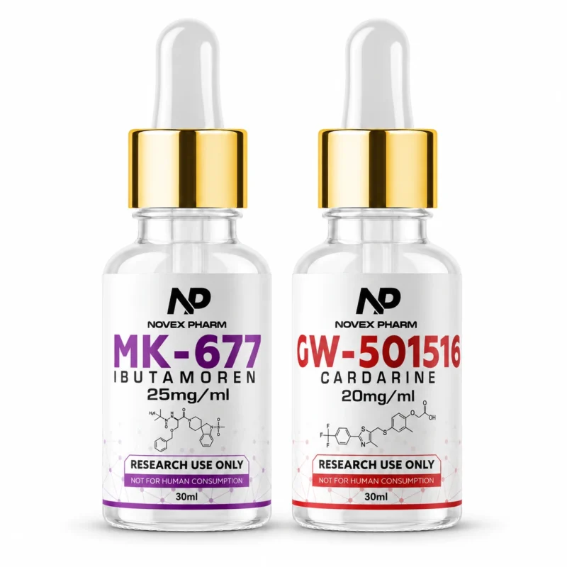 Novex Pharm MK-677 and GW-501516 research stack, two 30 mL bottles