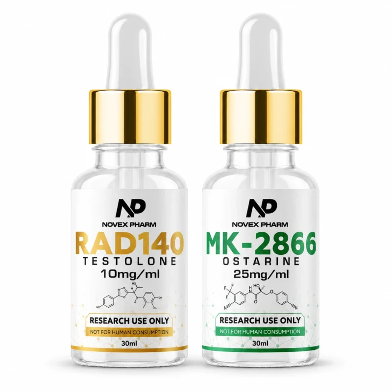 Novex Pharm RAD-140 and MK-2866 research stack, two 30 mL bottles