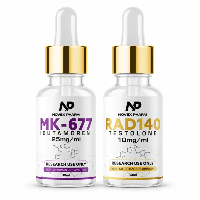 Novex Pharm RAD-140 and MK-677 research stack, two 30 mL bottles